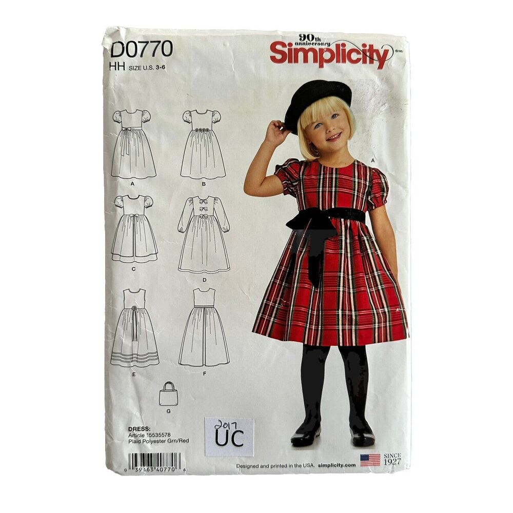 Simplicity Sewing Pattern 0770 Girls Xmas Dress Purse w Petticoat Sz 3-6 UNCUT